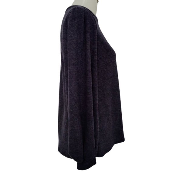 Riah Fashion Navy Blue Knit Ribbed Top Puff Sleeves Relaxed Fit NEW - Picture 9 of 9